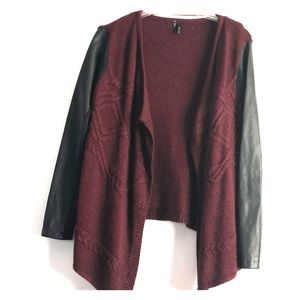 Faux leather sleeve sweater